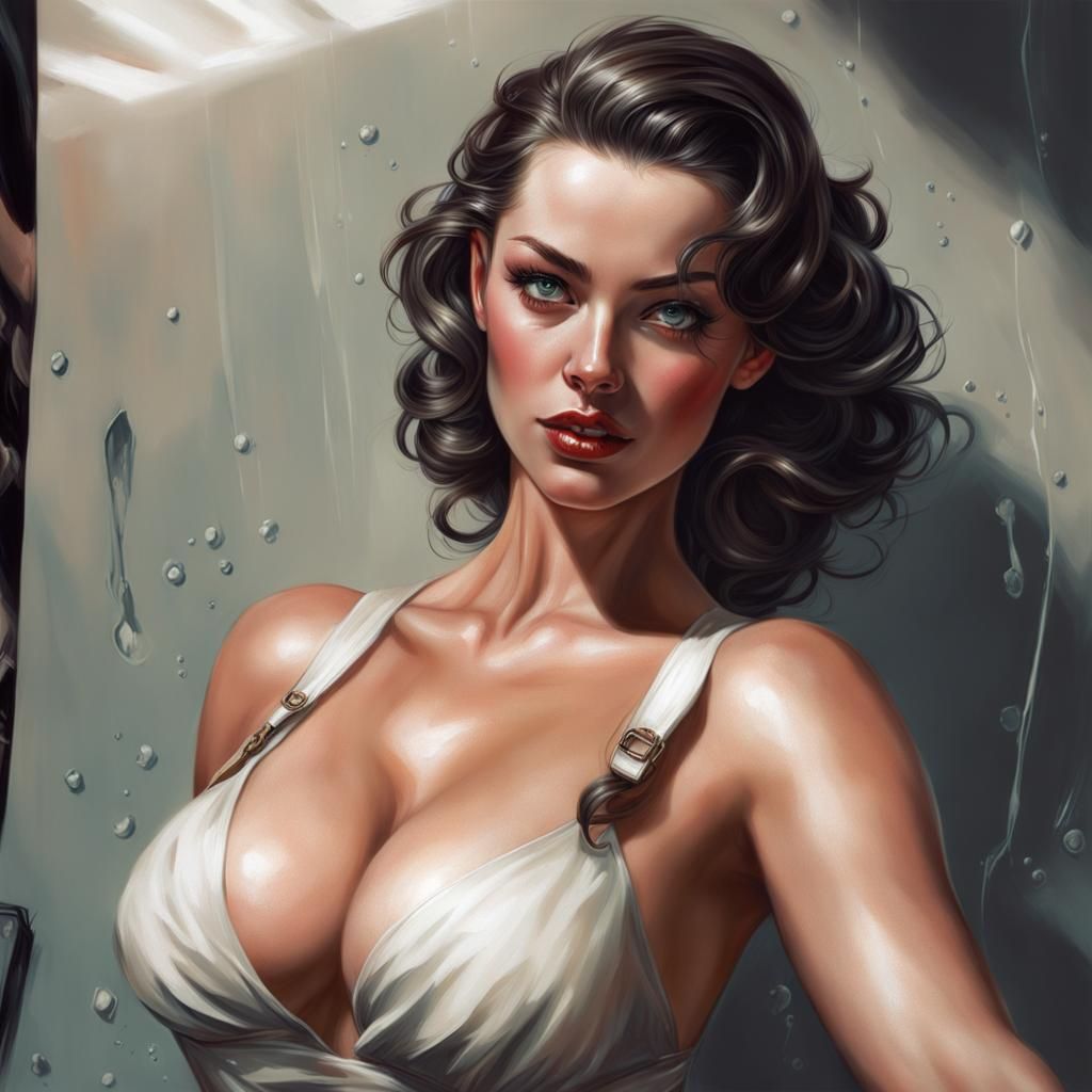 Happy Pin-Up Girl, Hyperrealistic Illustration