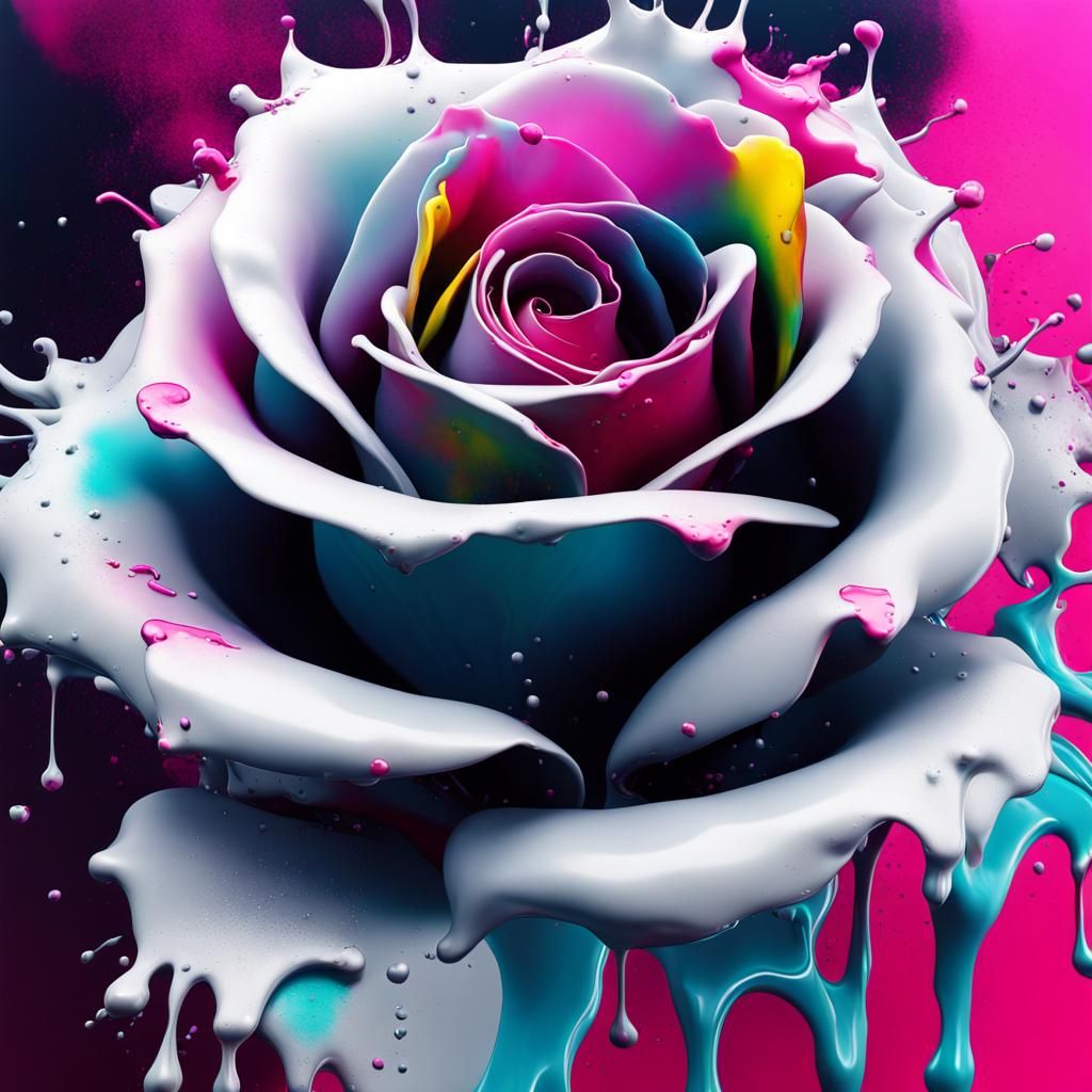 Abstract Ink Rose: Psychedelic Holographic Art