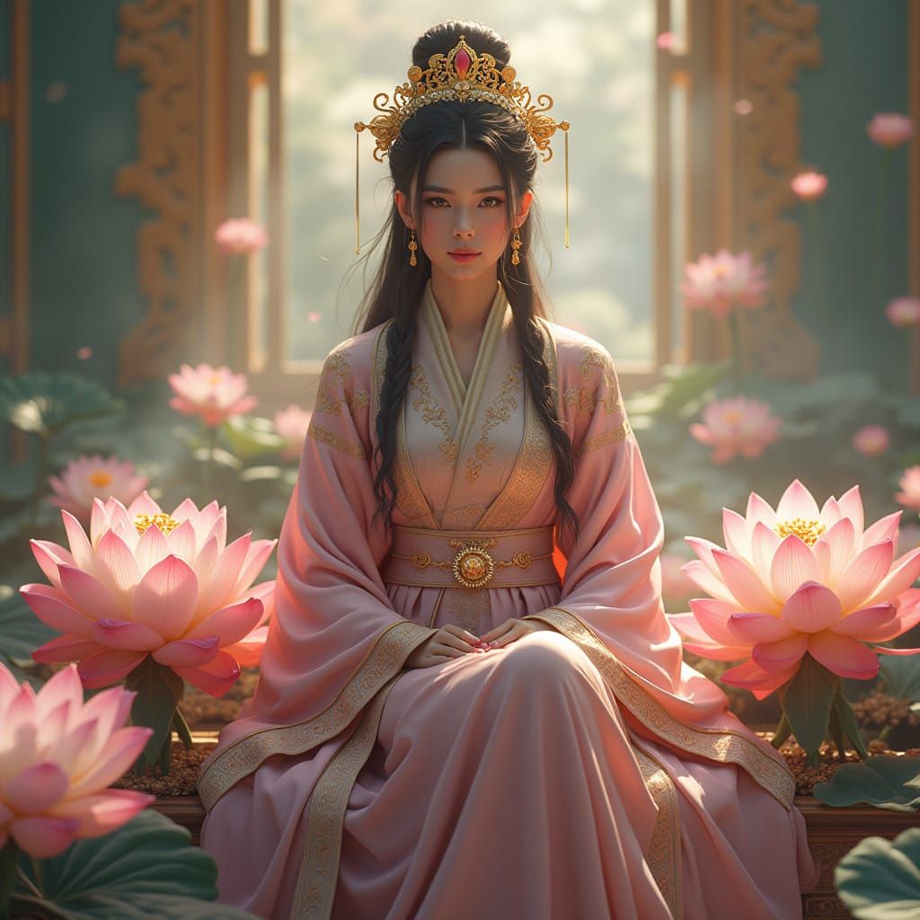 Regal Lotus Empress in Vibrant Anime-Inspired Environments