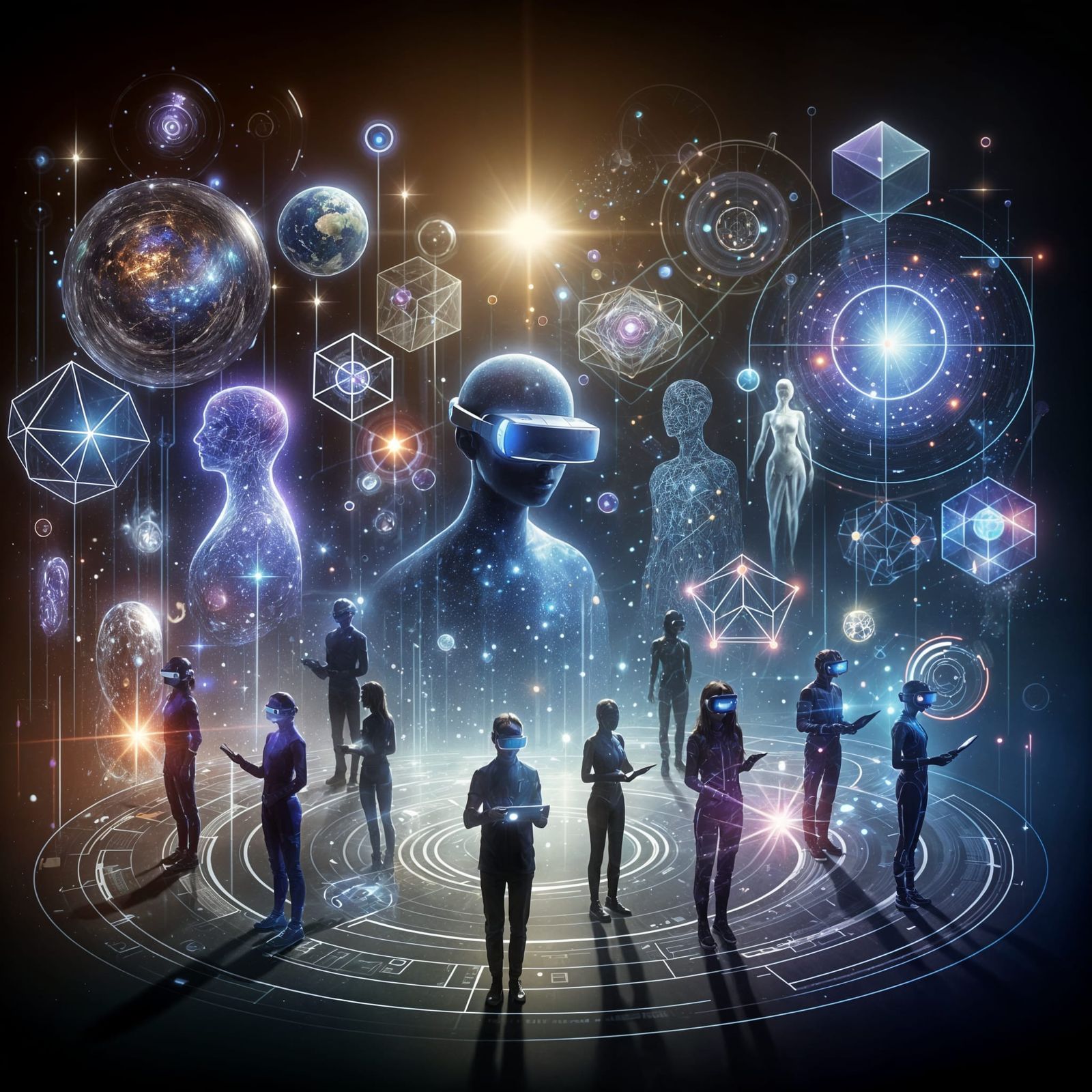 Futuristic AR VR Illustration with Holographic Elements