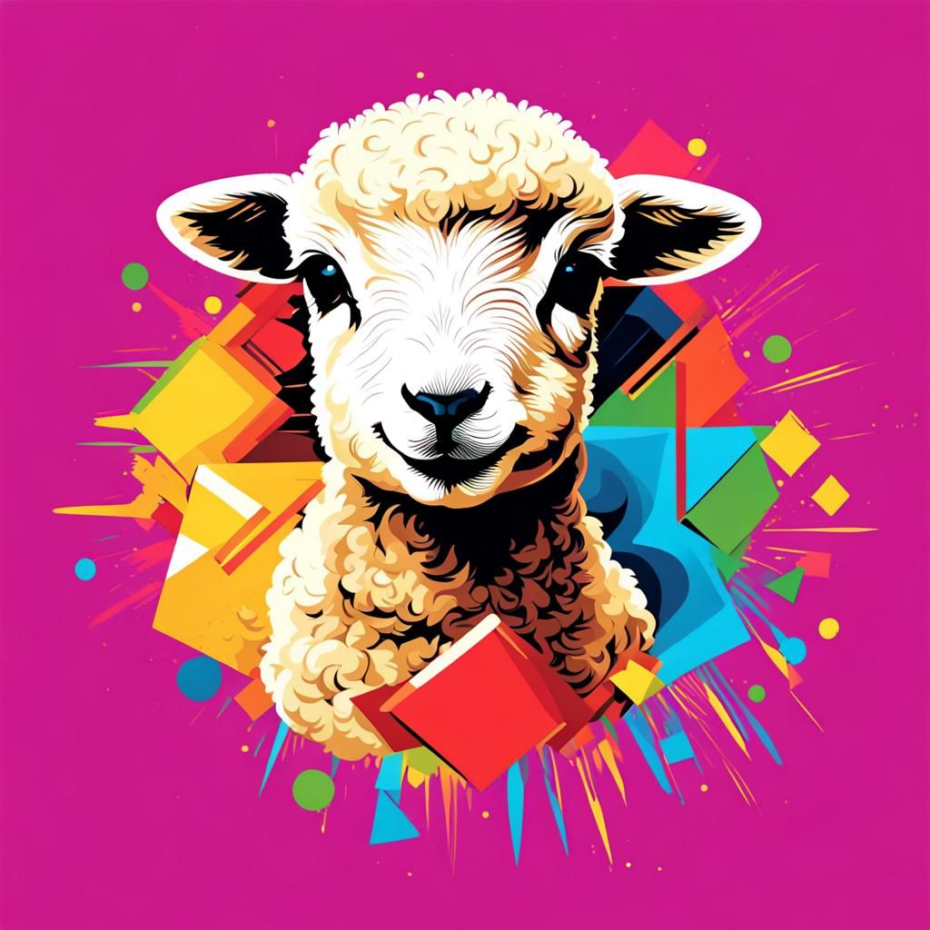 Adorable Lamb Frolicking in Pop Art Style