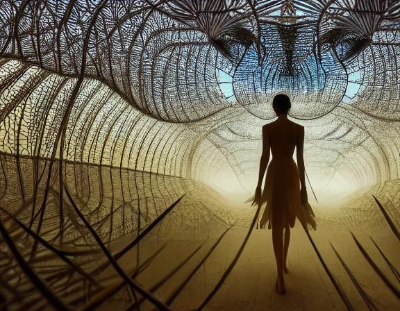 Dragonfly-Human Hybrid in Mycelium Network, Digital Art