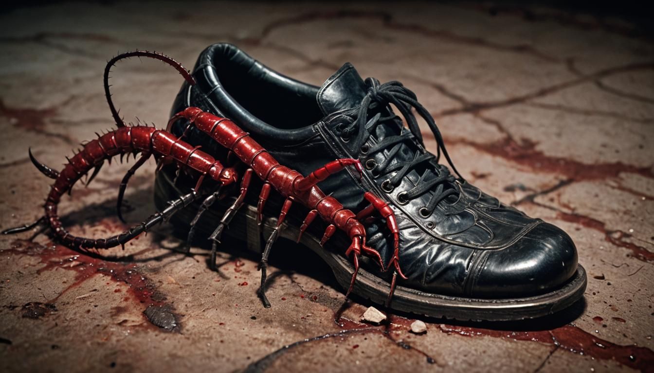 Surreal Centipede on Shoe in Macro Shot