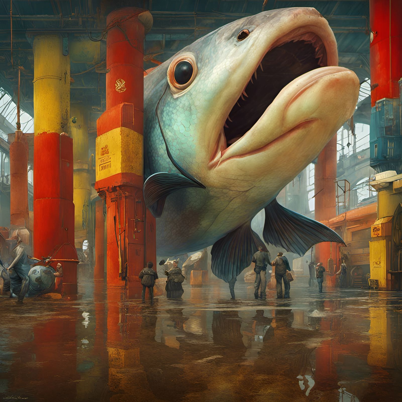Laughing Alien Fish in Hyperreal Painting Style