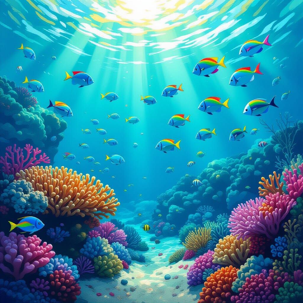 Lively Ocean Scene with Coral and Rainbow Fish