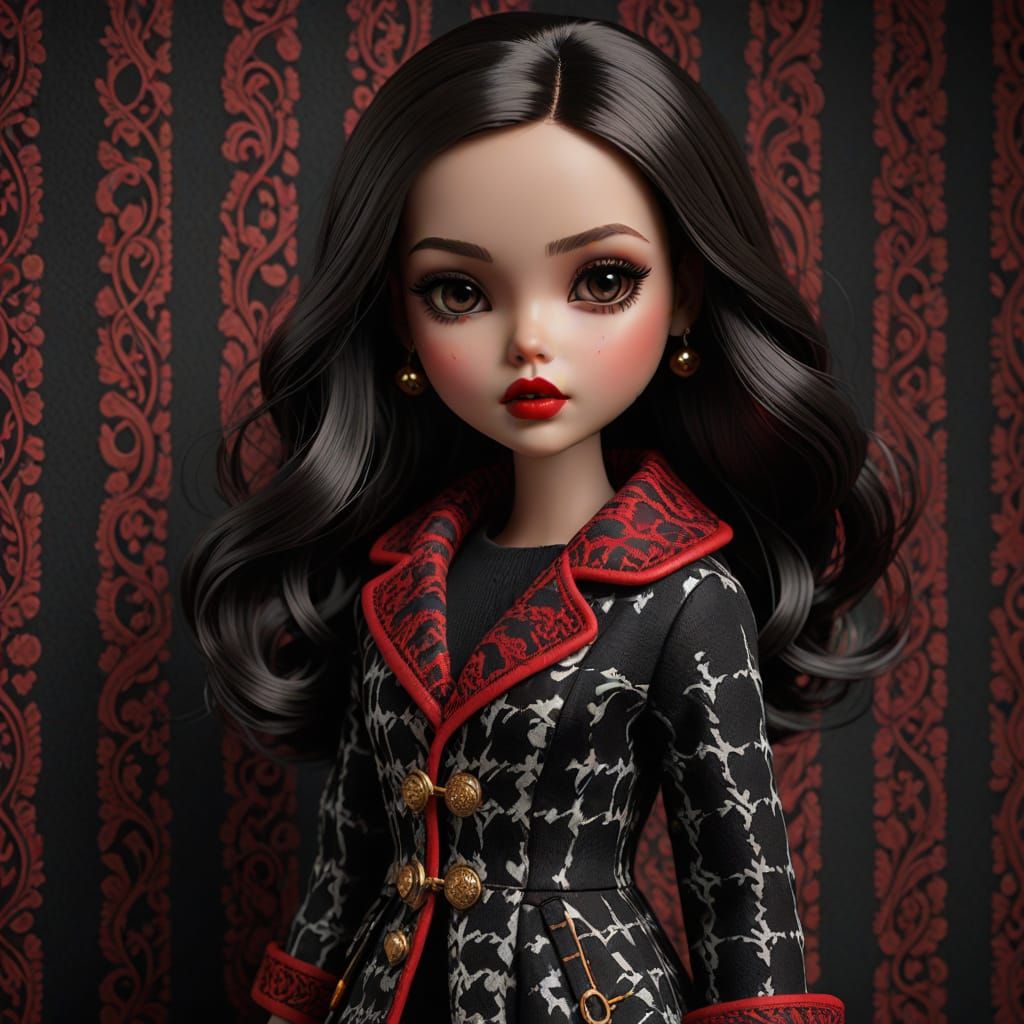 Miniature Blythe Doll in Houndstooth Jacket, Olive Skin, Dar...