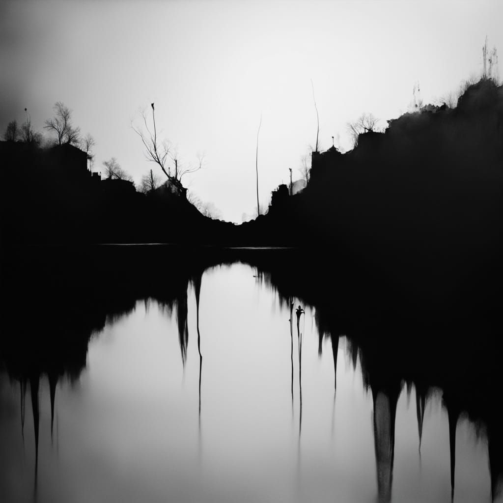 Dramatic Black and White Explosion Scene with Pollock-esque ...