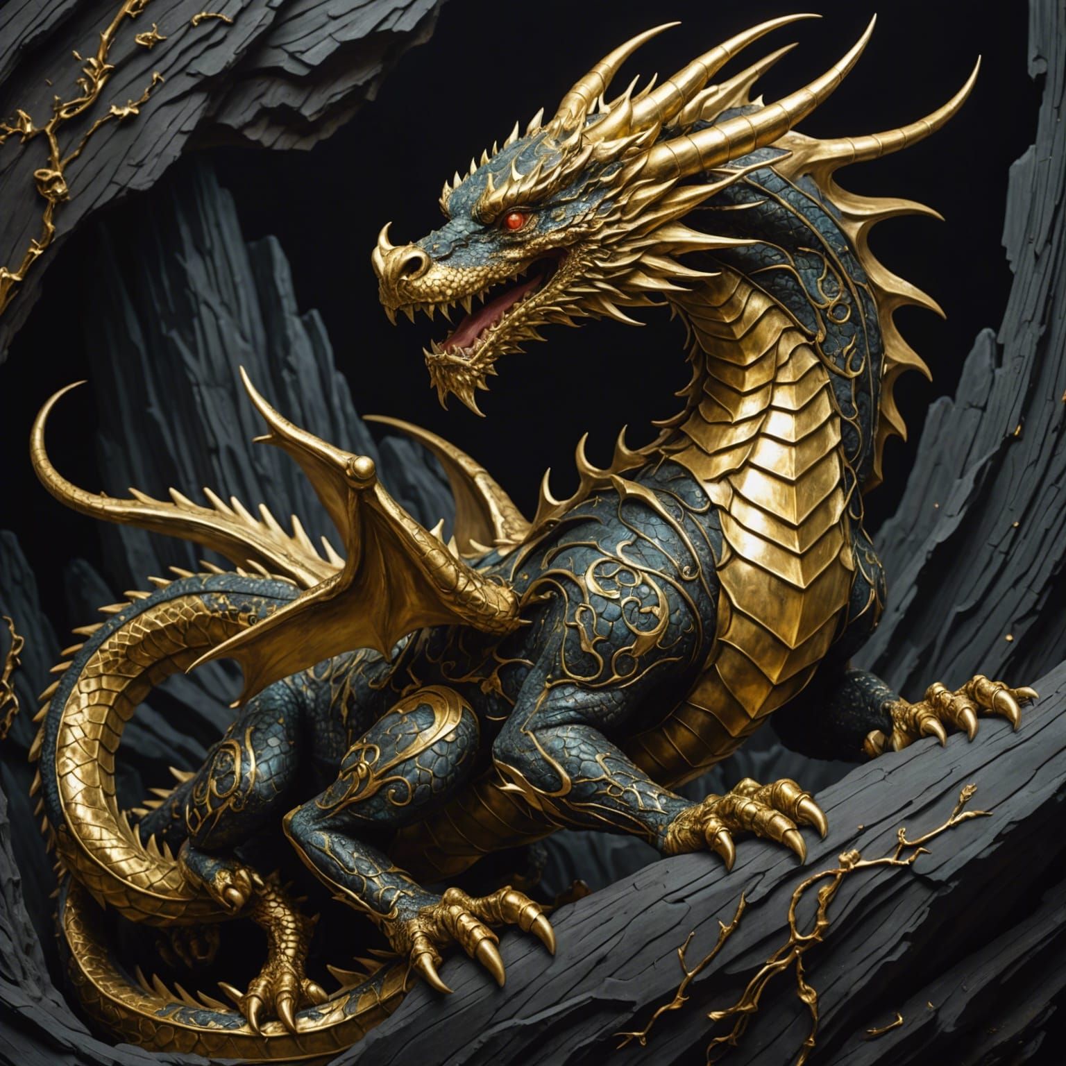 Golden Dragon in Contemporary Realism Style