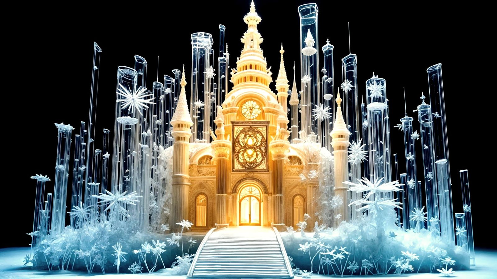 Ornate Ice Palace Sculpture in Ice Cube