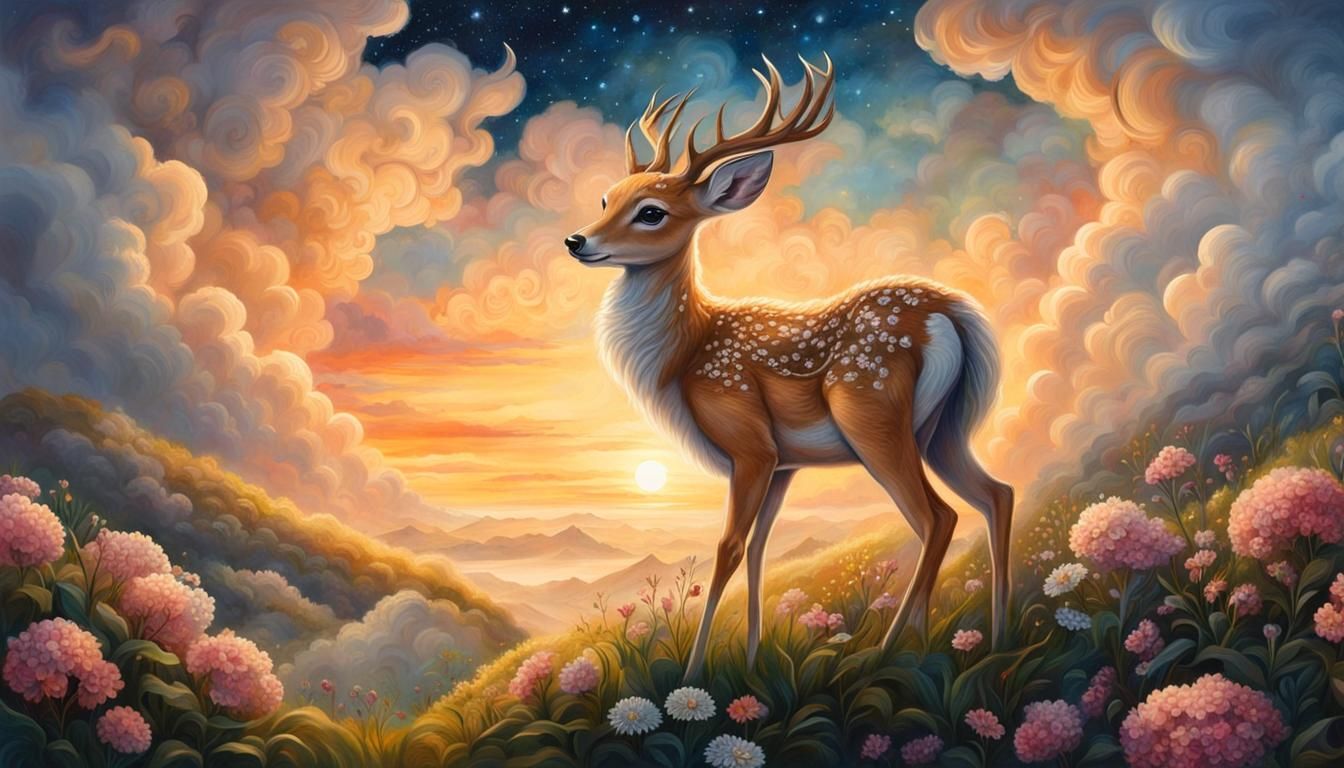 Cloud Fawn Portrait on Flower Hill