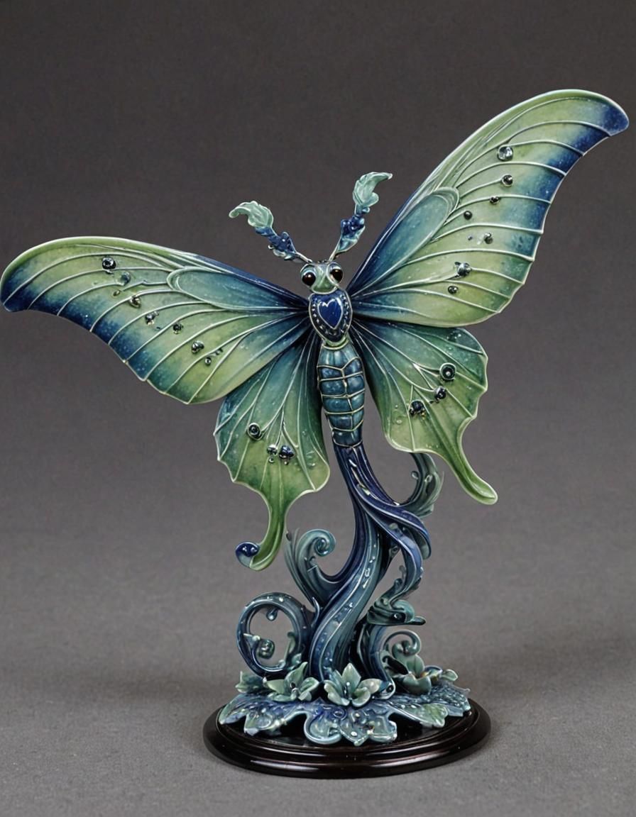 Ethereal Enameled Glass Luna Moth Figurine