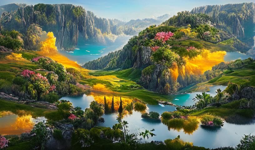 Lush Canyon Vista with Tropical Blooms