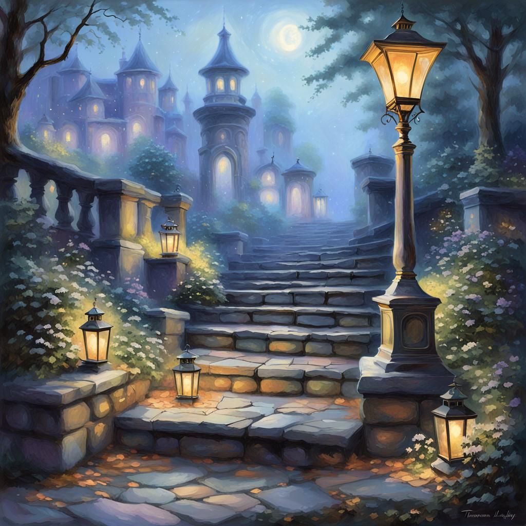 Mother and Children in Mystical Courtyard