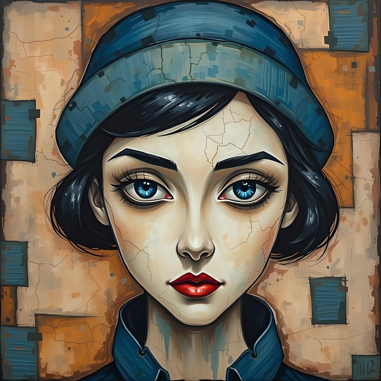 Abstract Portrait of Woman with Blue Hat