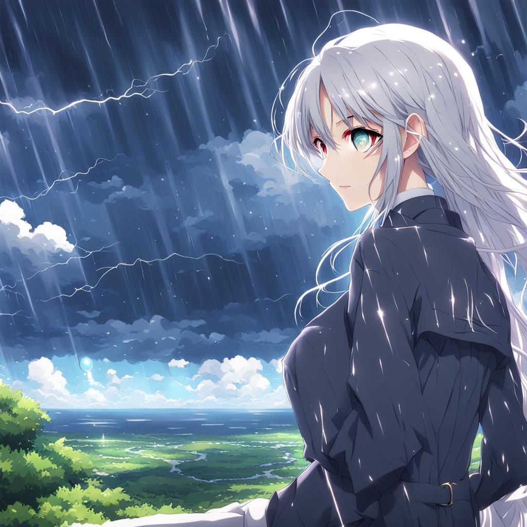 Anime Girl in Sweet Storm with Dynamic Lighting