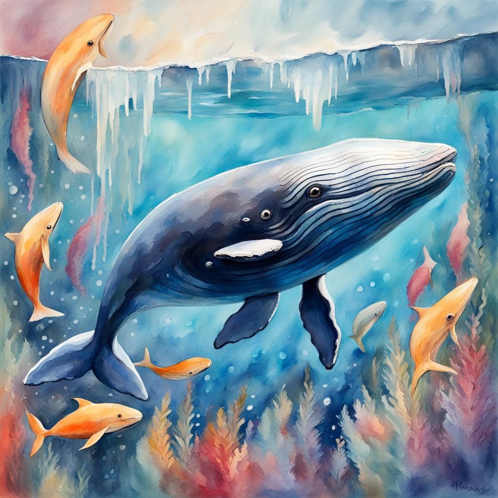 Smiling Whale in Gouache Style Watercolor