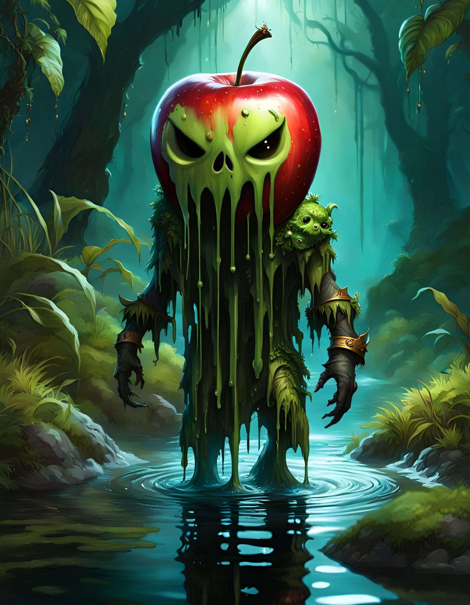 Terrifyingly Cute Zombie Apple Pirate in Forest