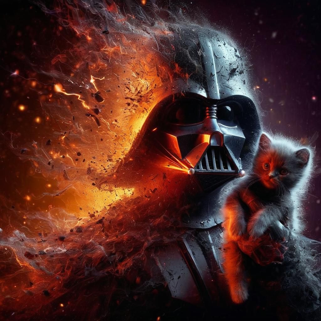 Darth Vader Disintegrating with Kitten in Digital Art