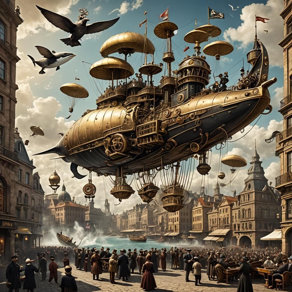Steampunk Air Whale Concert in Surreal City Square