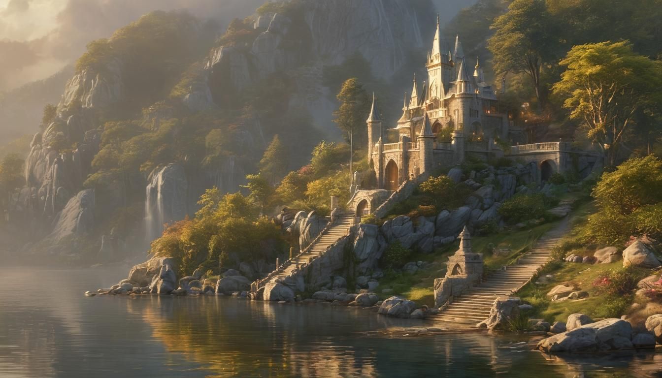 Ethereal Wood Elf Palace in Golden Light