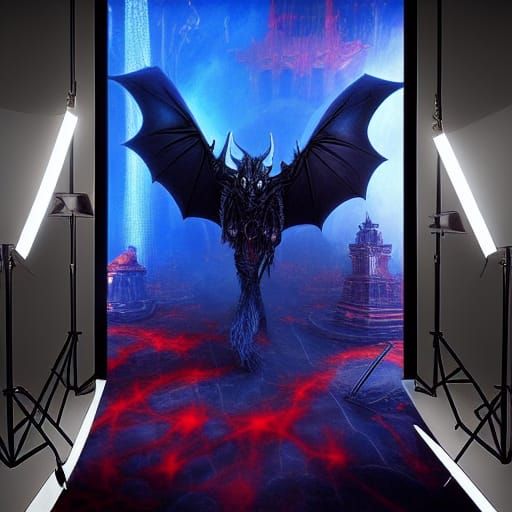 Glowing Red and Blue Bat: Cinematic Digital Art