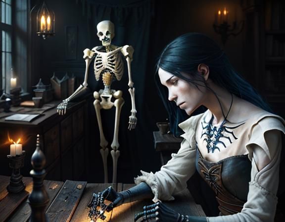 Female Furry Skeleton Bone Repair: Dark Fantasy Art