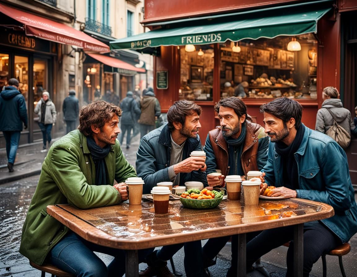 French Cafe Scene in Lyon: Hyperrealistic Splash Art