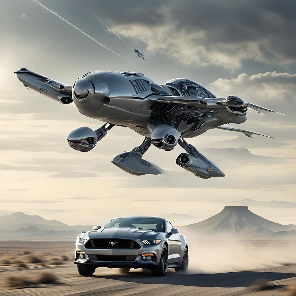 Futuristic Mustang Flown by Alien Pilot