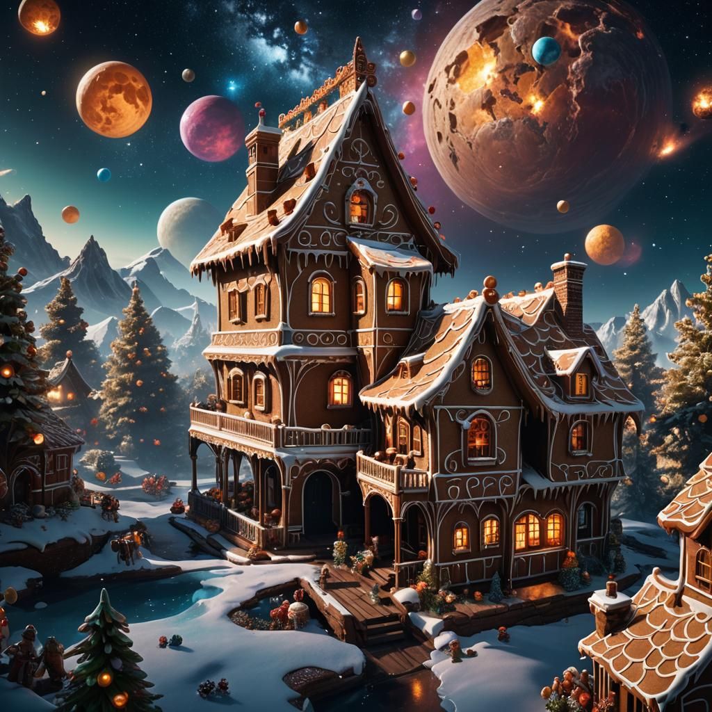Gingerbread House in Space: Fantasy Concept Art