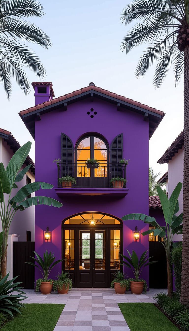 Mediterranean Purple House in Graffiti Art Style