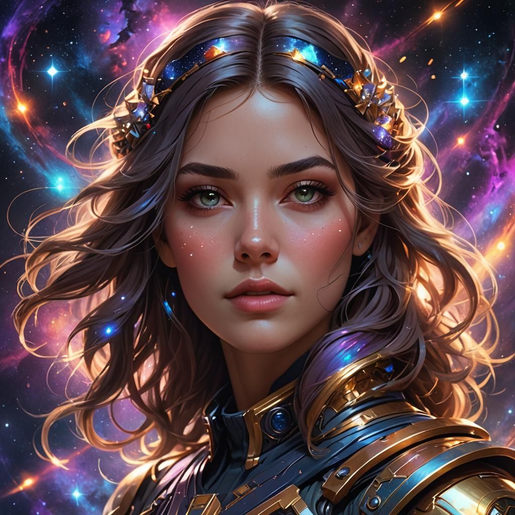 Galactic Girl Portrait in Hyperdetailed Digital Art
