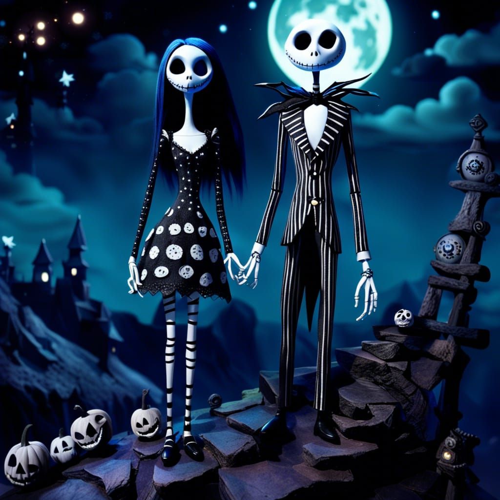 Jack and Sally in Whimsical Gothic Halloween Town