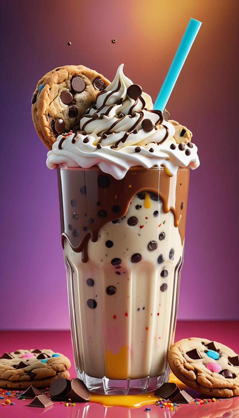 Chocolate Chip Cookie Milkshake in Splash Art Style