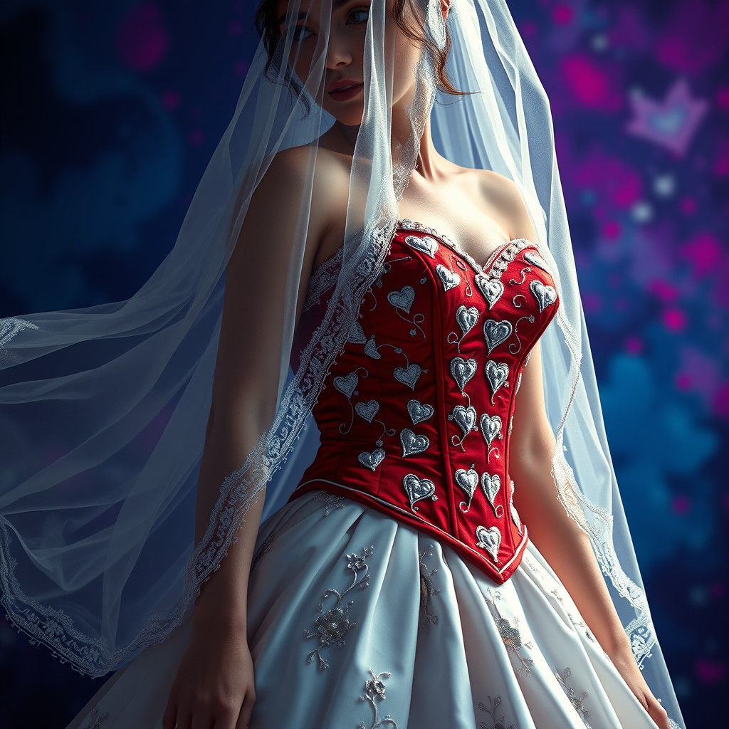 Crimson Wedding Dress with Embroidered Hearts