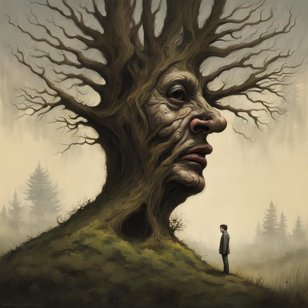 Trees growing from a nose