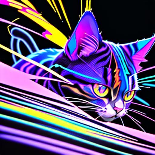 Colorful Cat Gazing Out Window, Geometric Abstract Art
