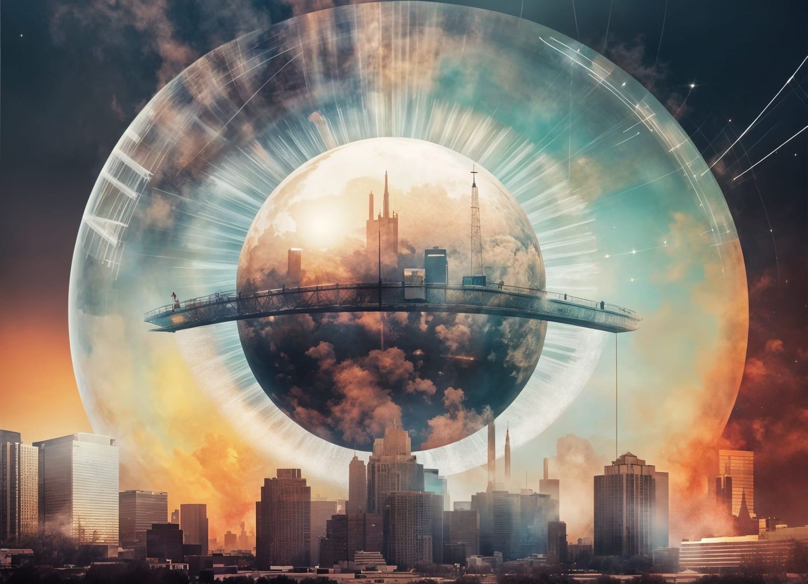 Surreal Cityscape Explodes in Hyperspherical Vortex