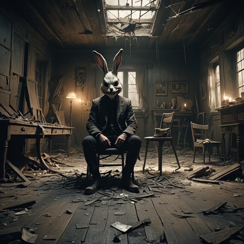 Haunting Figure in Abandoned Room, Dark Fantasy Art