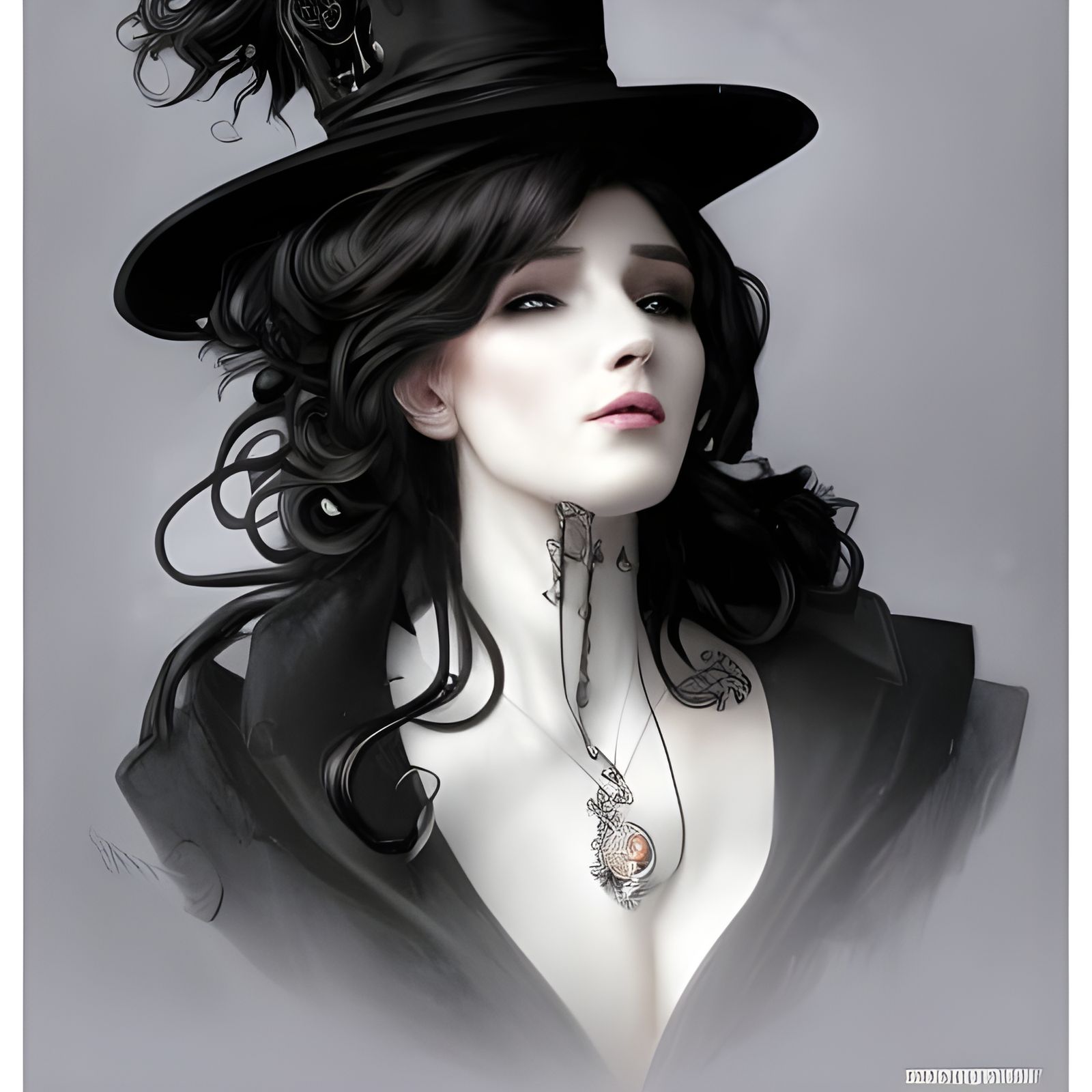 Elegant Steampunk Vampire Portrait in Black and White