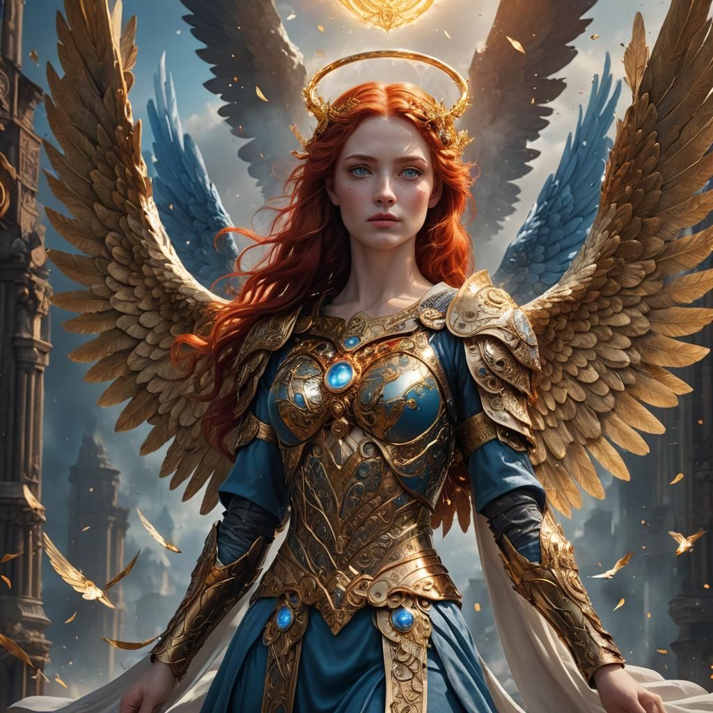 Angel with Red Hair in Heaven: Fantasy Concept Art