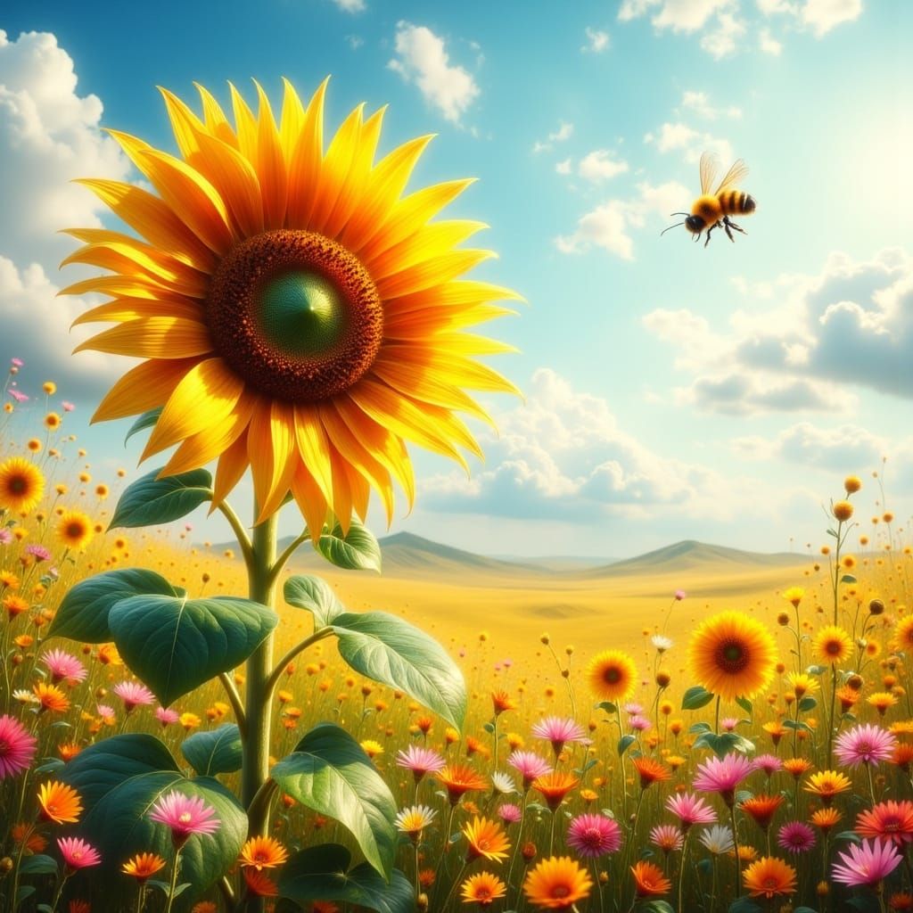 Vibrant Sunflower Blooms in a Dreamy Meadow