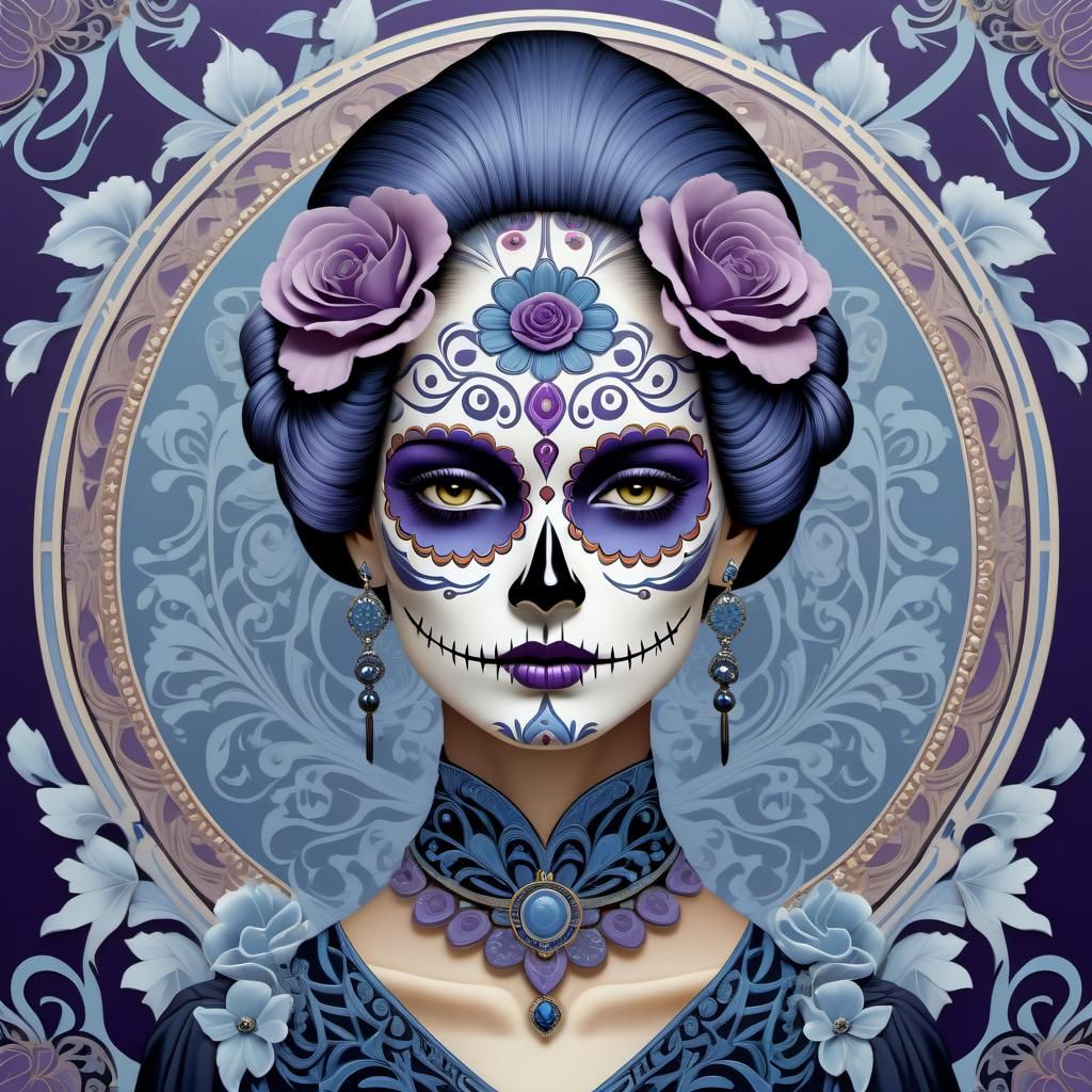 Day of the Dead Woman in Art Deco Style