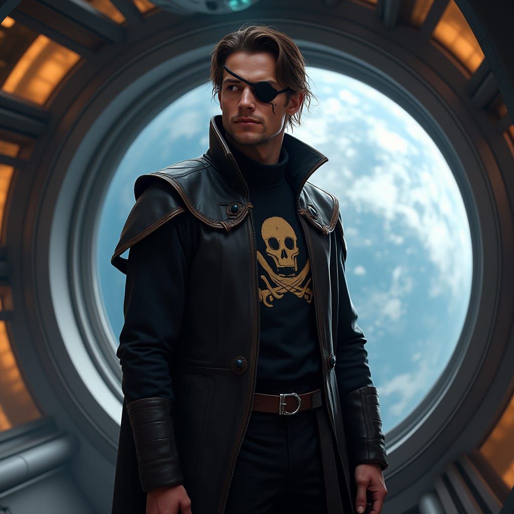 Space Pirate Captain Portrait in Hyperrealistic Style