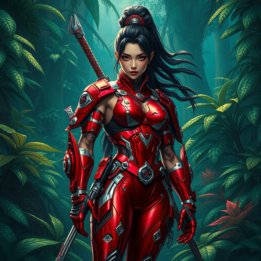 Asian Cyber-Samurai in Jungle, Masamune Shirow Style