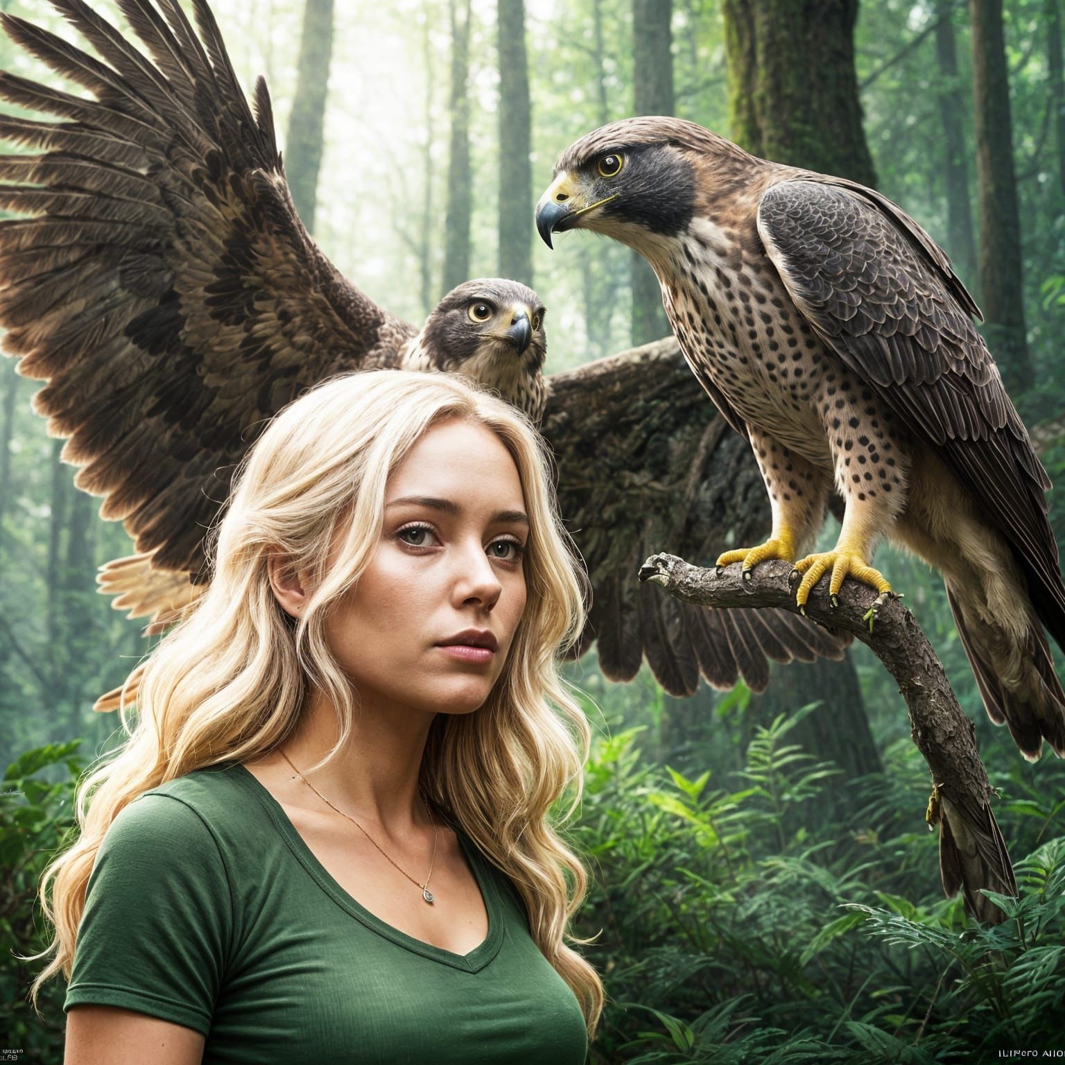 Beautiful Forest Woman With Falcon and Tamed Wild Aura