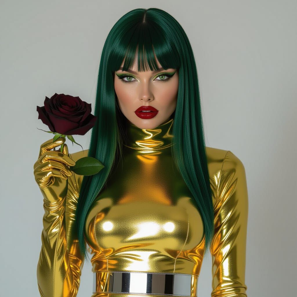 Confident Woman with Rose in Hyperrealistic Style