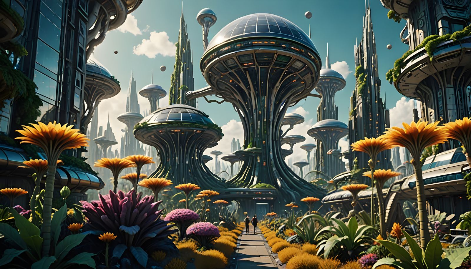 Solarpunk Cityscape on Alien Planet