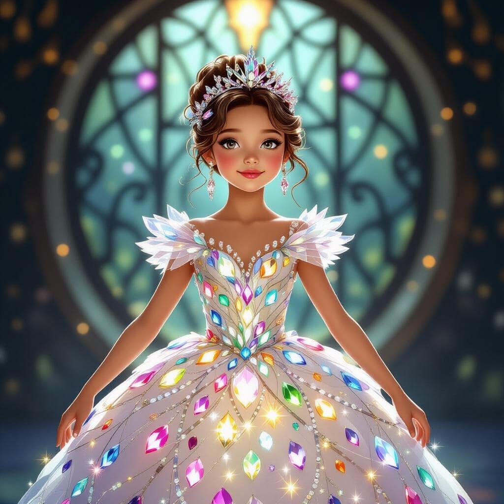 Enchanting Girl in Crystal Gown Captures Light