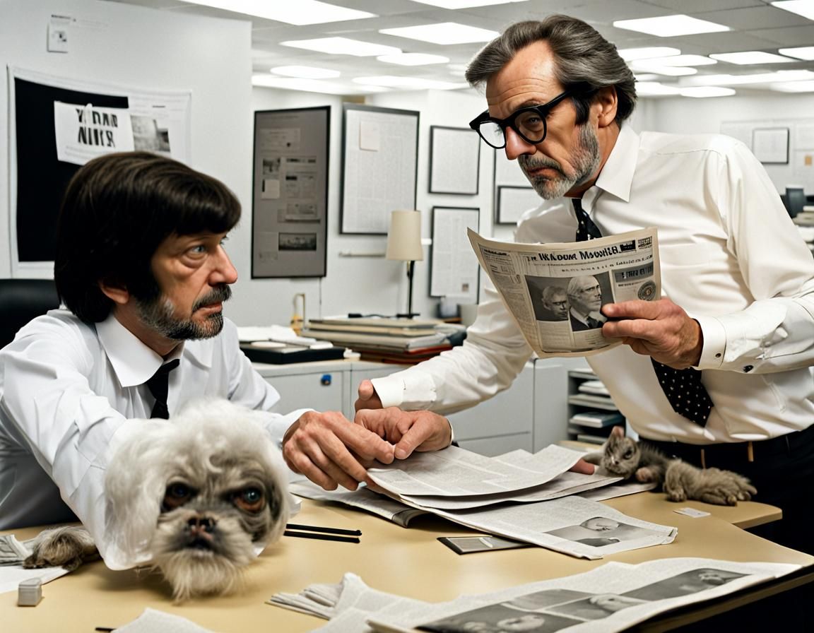Watergate Investigators in Cyberpunk Newspaper Office