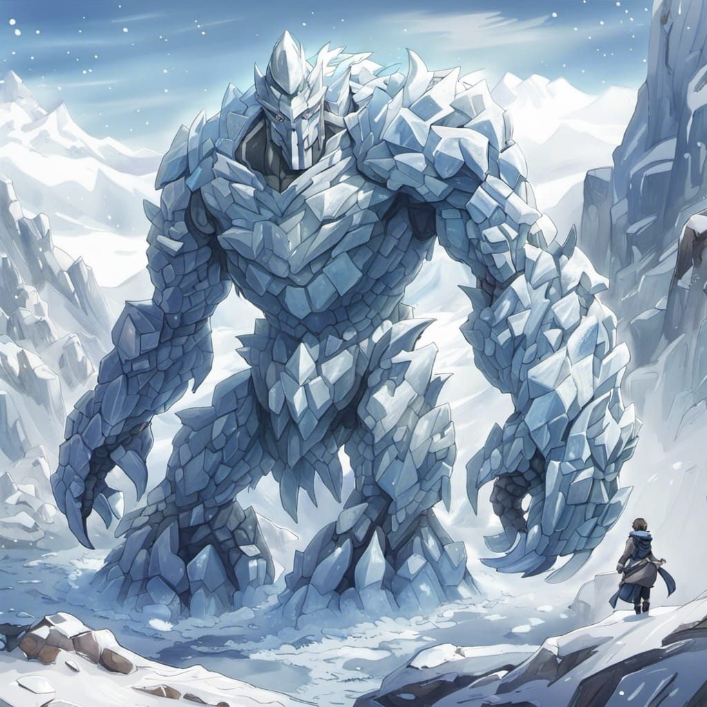 Detailed Ice Golem in Anime Key Visual Style